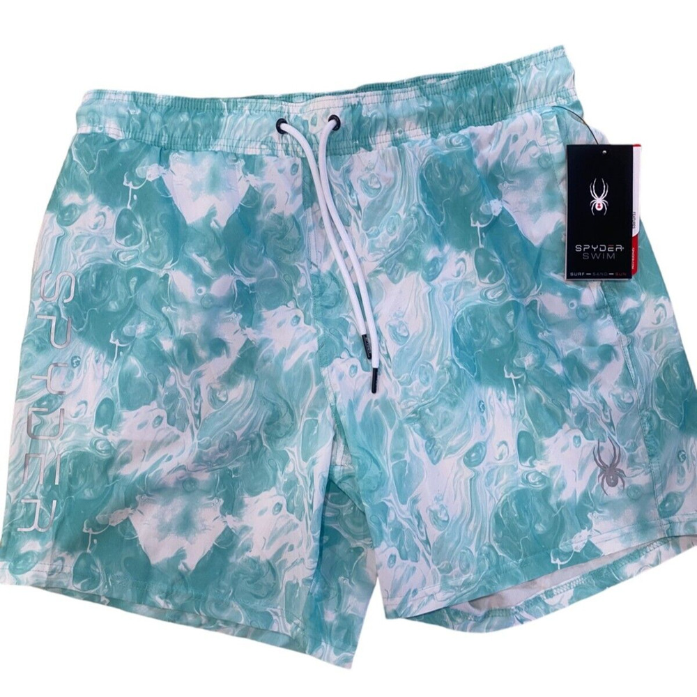 Spyder Swim Green White Printed Volley Lined Swim Shorts /Trunks Men's XL NWT